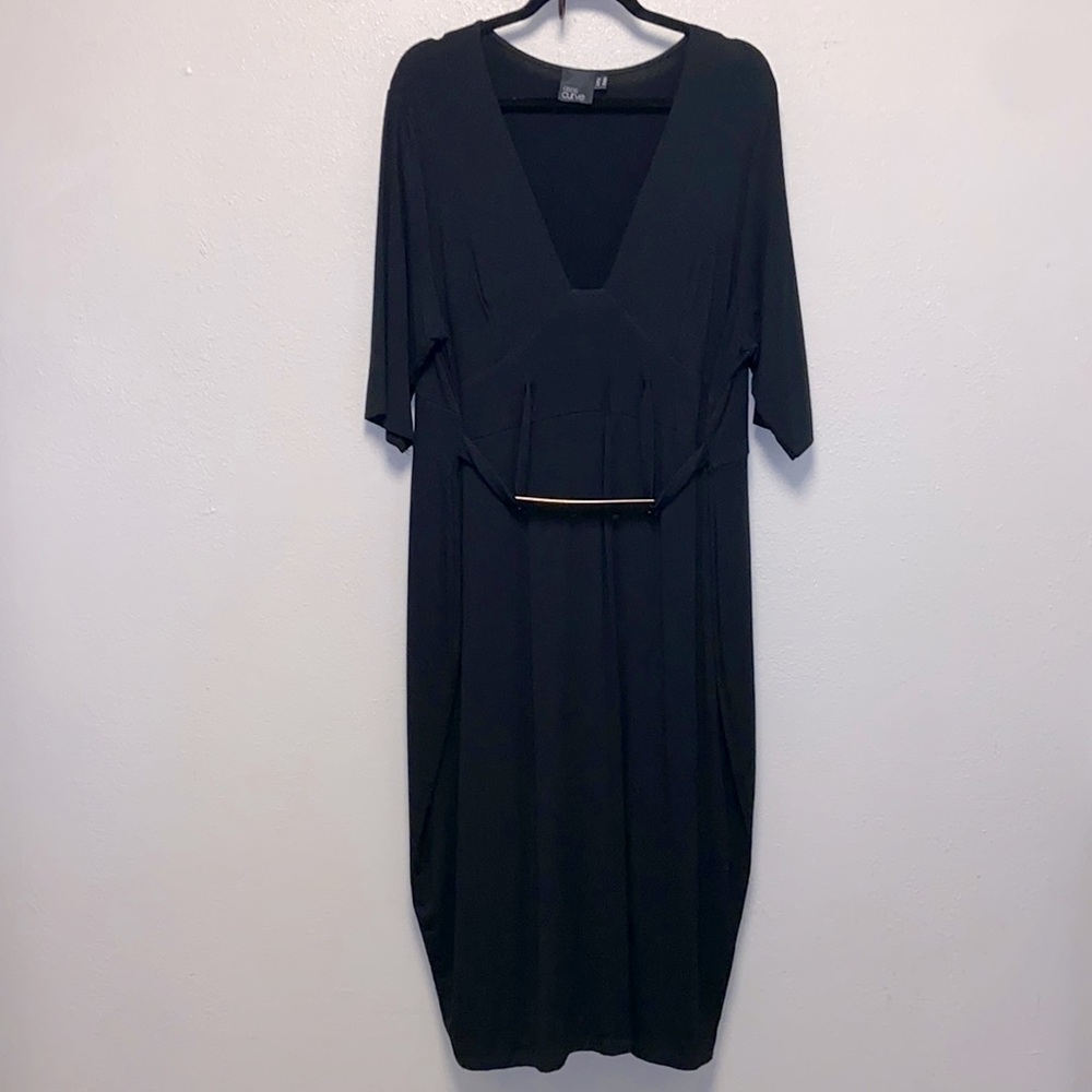 ASOS Curve Plus Size Black Deep V-Neck Short Sleeve Shift Maxi Dress 3033